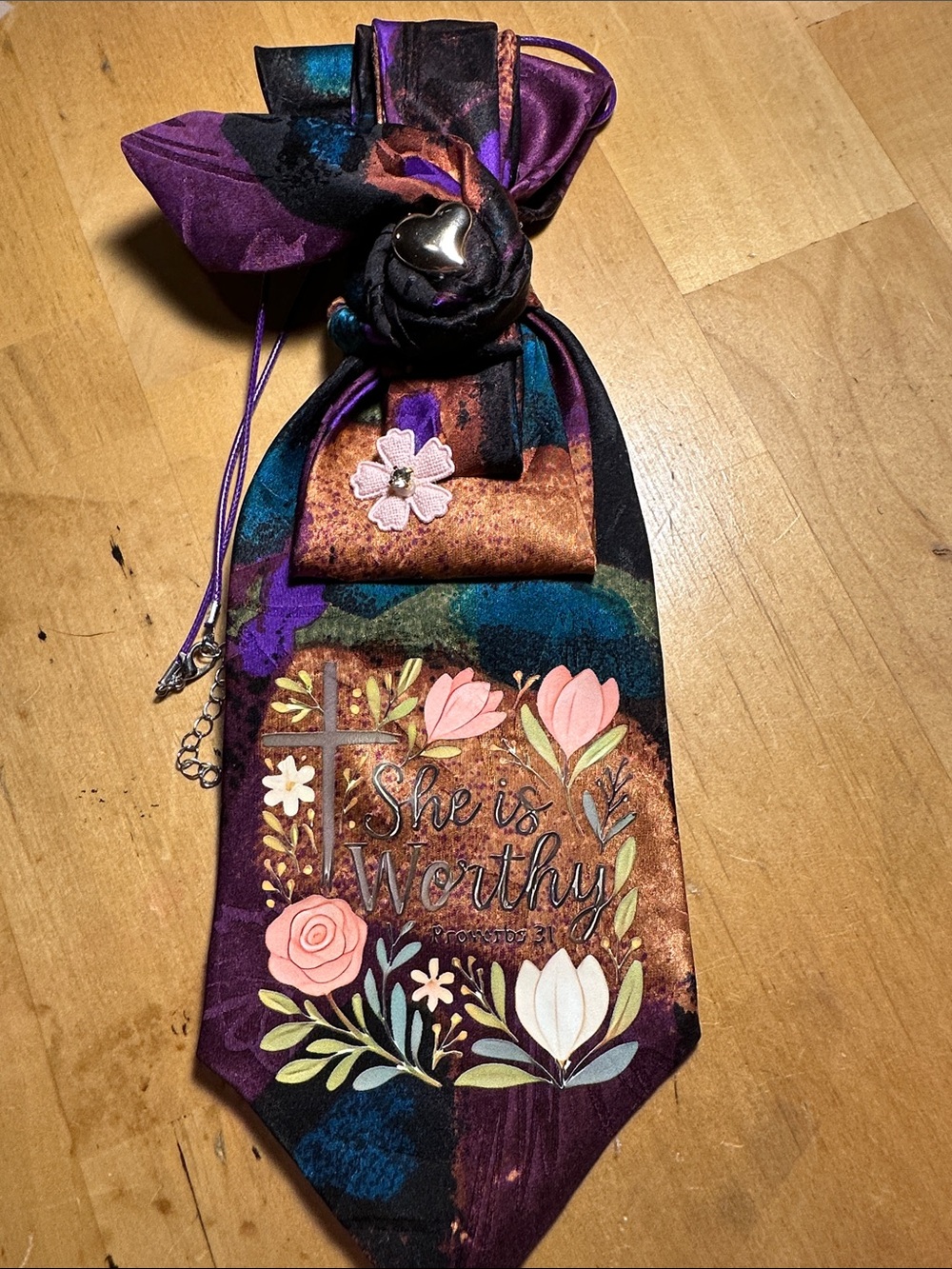 She Is Worthy Floral Silk Necklace Tie